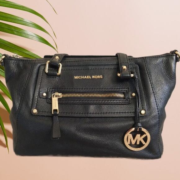 Michael Kors Black Leather Satchel Handbag Top Handles Only - Picture 2 of 12